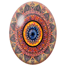 Cabochon en Verre Illustré Mandala Oriental Orange et Bleu Nuit pour la Création de Bijoux Fantaisie - DIY