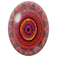 Cabochon en Verre Illustré Mandala Oriental Rouge et Violet pour la Création de Bijoux Fantaisie - DIY
