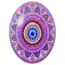 Cabochon en Verre Illustré Mandala Oriental Rose, Violet et Bleu pour la Création de Bijoux Fantaisie - DIY