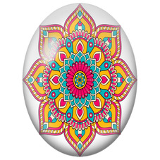 Cabochon en Verre Illustré Mandala Floral Fuchsia, Bleu et Orange pour la Création de Bijoux Fantaisie - DIY