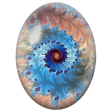 Cabochon en Verre Illustré Mandala Fractal Bleu et Corail pour la Création de Bijoux Fantaisie - DIY