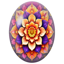 Cabochon en Verre Illustré Mandala Floral Orange et Violet pour la Création de Bijoux Fantaisie - DIY