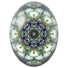 Cabochon en Verre Illustré Mandala Fractal Vert, Gris et Violet pour la Création de Bijoux Fantaisie - DIY