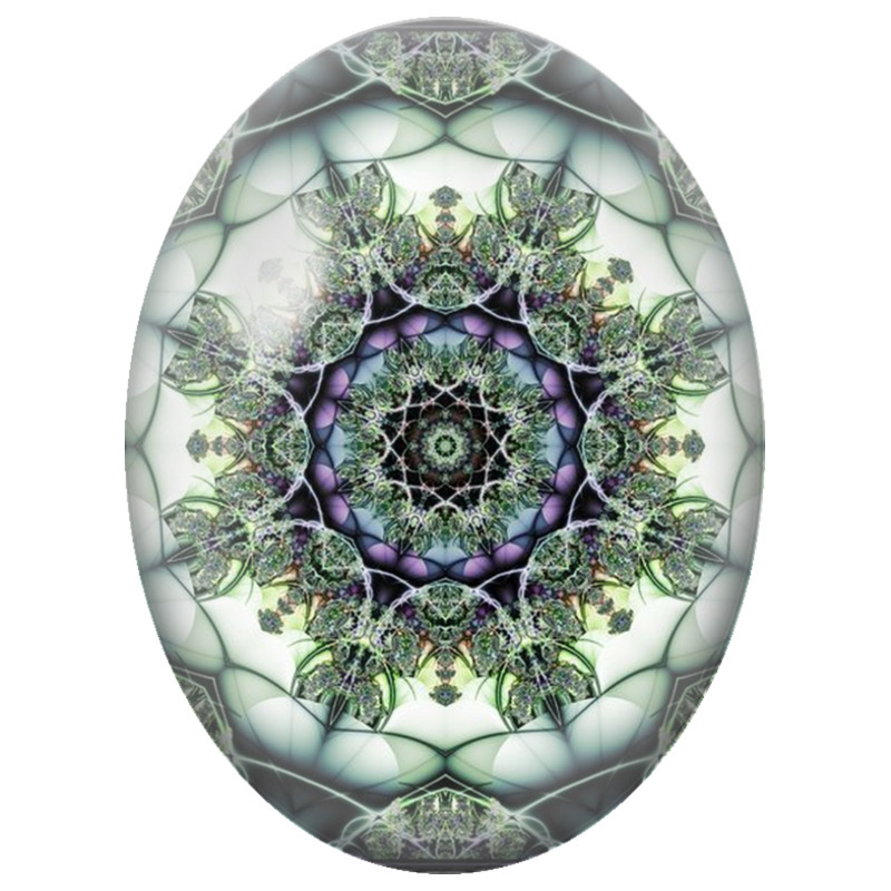 Cabochon en Verre Illustré Mandala Fractal Vert, Gris et Violet 13x18, 18x25 ou 30x40mm