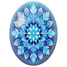 Cabochon en Verre Illustré Mandala Floral Blanc et Bleu Glacé pour la Création de Bijoux Fantaisie - DIY