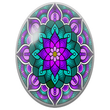 Cabochon en Verre Illustré Mandala Floral Violet et Turquoise pour la Création de Bijoux Fantaisie - DIY
