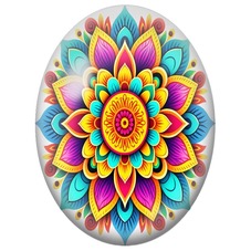 Cabochon en Verre Illustré Mandala Floral Rose, Jaune et Turquoise pour la Création de Bijoux Fantaisie - DIY