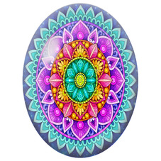 Cabochon en Verre Illustré Mandala Oriental Turquoise et Violet sur Fond Étoilé pour la Création de Bijoux Fantaisie - DIY