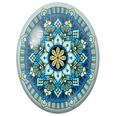 Cabochon en Verre Illustré Mandala Oriental Bleu et Beige pour la Création de Bijoux Fantaisie - DIY