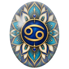 Cabochon en Verre Illustré Mandala Signe du Zodiaque Cancer Bleu et Or pour la Création de Bijoux Fantaisie - DIY
