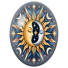 Cabochon en Verre Illustré Mandala Soleil et Lune sur Fond Étoilé pour la Création de Bijoux Fantaisie - DIY