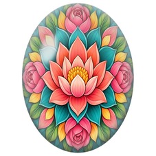 Cabochon en Verre Illustré Mandala Lotus Rose et Roses pour la Création de Bijoux Fantaisie - DIY