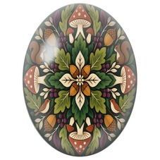 Cabochon en Verre Illustré Mandala Forêt aux Écureuils et Rougegorges pour la Création de Bijoux Fantaisie - DIY