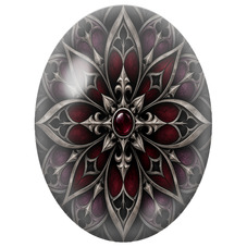 Cabochon en Verre Illustré Mandala Gothique Rouge et Argent pour la Création de Bijoux Fantaisie - DIY
