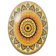 Cabochon en Verre Illustré Mandala Oriental Or et Orange pour la Création de Bijoux Fantaisie - DIY