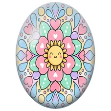 Cabochon en Verre Illustré Mandala Soleil Souriant aux Cœurs Pastel pour la Création de Bijoux Fantaisie - DIY