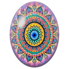 Cabochon en Verre Illustré Mandala Oriental Multicolore sur Fond Cosmique pour la Création de Bijoux Fantaisie - DIY