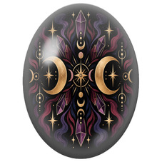 Cabochon en Verre Illustré Mandala Gothique Lunes, Cristaux et Étoiles pour la Création de Bijoux Fantaisie - DIY
