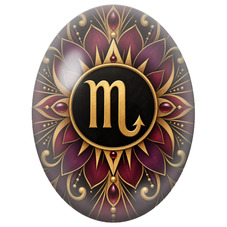 Cabochon en Verre Illustré Mandala Signe du Zodiaque Scorpion Bordeaux et Or pour la Création de Bijoux Fantaisie - DIY
