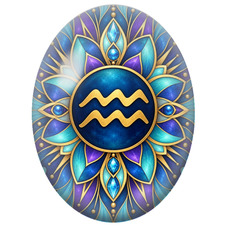 Cabochon en Verre Illustré Mandala Signe du Zodiaque Verseau Bleu et Or pour la Création de Bijoux Fantaisie - DIY