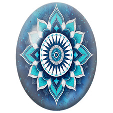 Cabochon en Verre Illustré Mandala Oriental Bleu et Turquoise pour la Création de Bijoux Fantaisie - DIY
