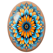 Cabochon en Verre Illustré Mandala Floral Orange et Bleu Profond pour la Création de Bijoux Fantaisie - DIY