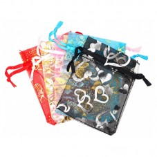 10 Sachets en Organza Papillons Coeur avec Lien Coulissant  9x7cm pour la Création de Bijoux Fantaisie - DIY