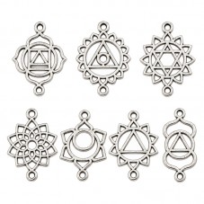 7 Connecteurs Zen Méditation Yoga Argenté 22x10mm-20x13mm pour la Création de Bijoux Fantaisie - DIY