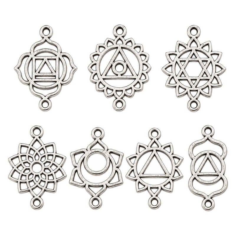 7 Connecteurs Zen Méditation Yoga Argenté 22x10mm-20x13mm