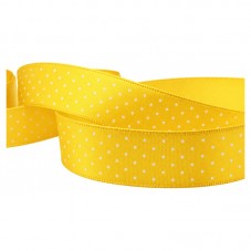 1 Mètre de Ruban Satin à Pois Jaune d'Or 15mm