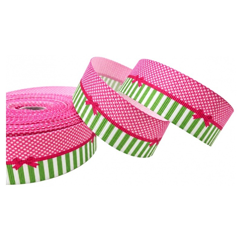 1 Mètre de Ruban Gros Grain Nœud Rose et Vert 25mm