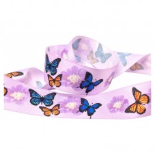 1 Mètre de Ruban Satin Mauve Papillons 25mm