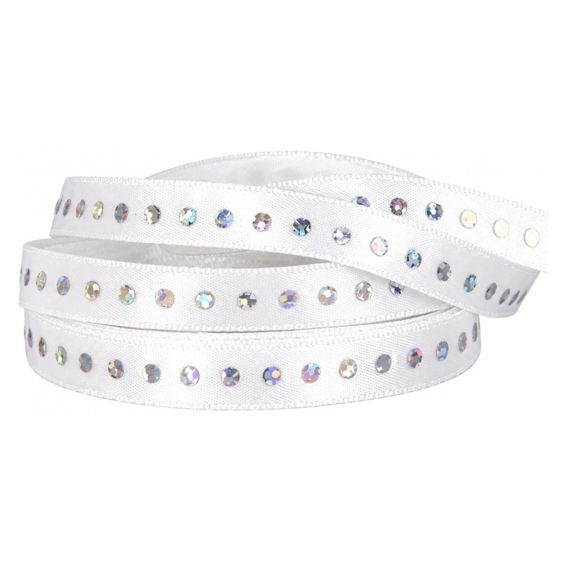 1 Mètre de Ruban Satin Blanc Strass 10mm