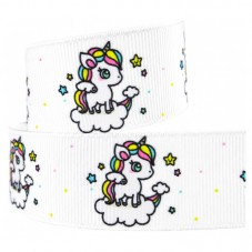 1 Mètre de Ruban Gros Grain Imprimé Licorne 25mm