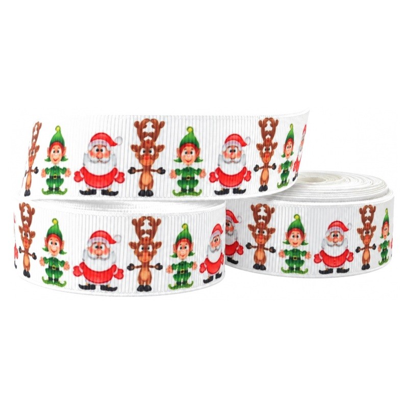1 Mètre de Ruban Gros Grain Lutin Cerf Noël 22mm