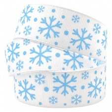 1 Mètre de Ruban Gros Grain Imprimé Flocons de Neige Noël 25mm