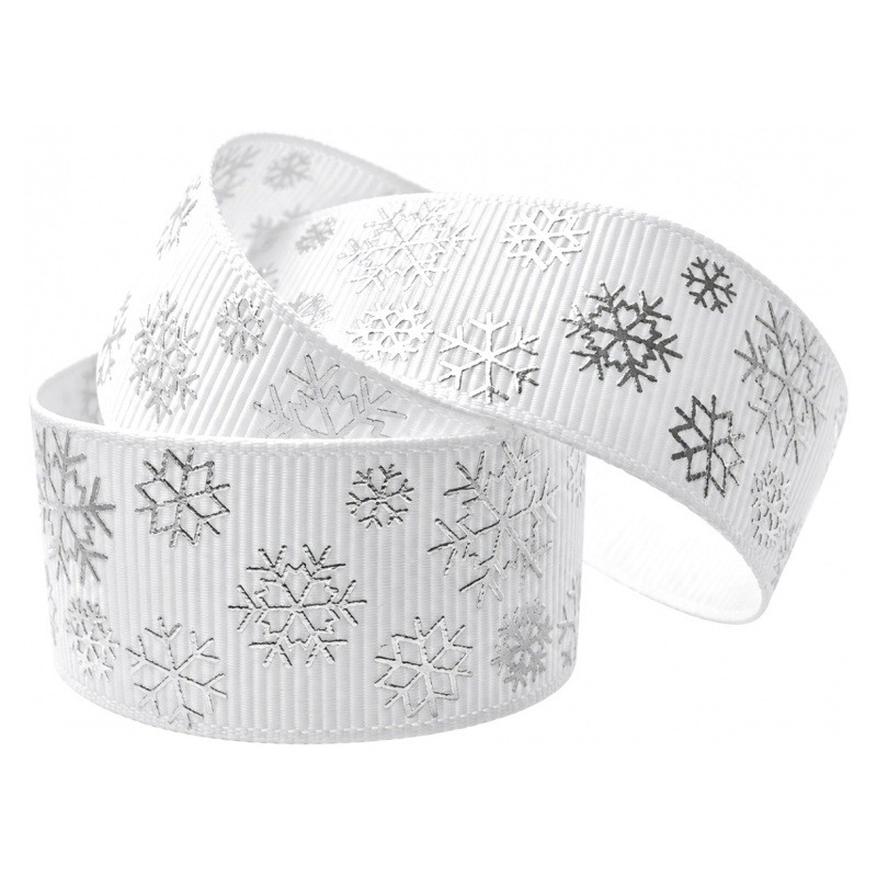 1 Mètre de Ruban Gros Grain Imprimé Flocons de Neige Noël 22mm