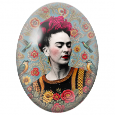 Cabochon en Verre Illustré Frida Kahlo au Jardin d’Oiseaux pour la Création de Bijoux Fantaisie - DIY