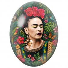Cabochon en Verre Illustré Frida Kahlo aux Roses Rouges et Papillon pour la Création de Bijoux Fantaisie - DIY
