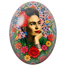 Cabochon en Verre Illustré Frida Kahlo au Regard Pensif et Oiseaux pour la Création de Bijoux Fantaisie - DIY