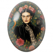 Cabochon en Verre Illustré Frida Kahlo au Gant de Dentelle Noire pour la Création de Bijoux Fantaisie - DIY