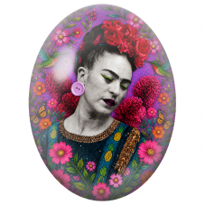 Cabochon en Verre Illustré Frida Kahlo aux Roses sur Fond Violet pour la Création de Bijoux Fantaisie - DIY