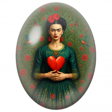 Cabochon en Verre Illustré Frida Kahlo au Cœur Rouge Fêlé pour la Création de Bijoux Fantaisie - DIY