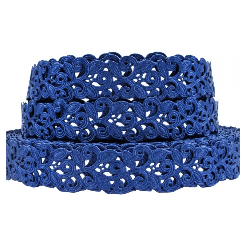 1 Mètre de Ruban Gros Grain Style Dentelle Florale Bleu Nuit 22mm