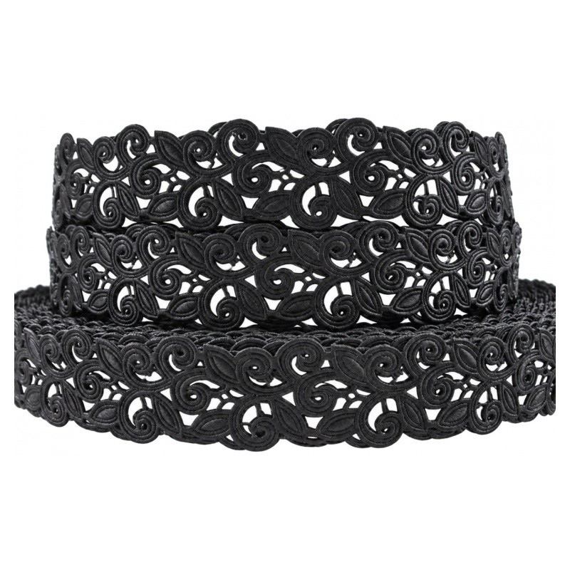 1 Mètre de Ruban Gros Grain Style Dentelle Florale Noir 22mm