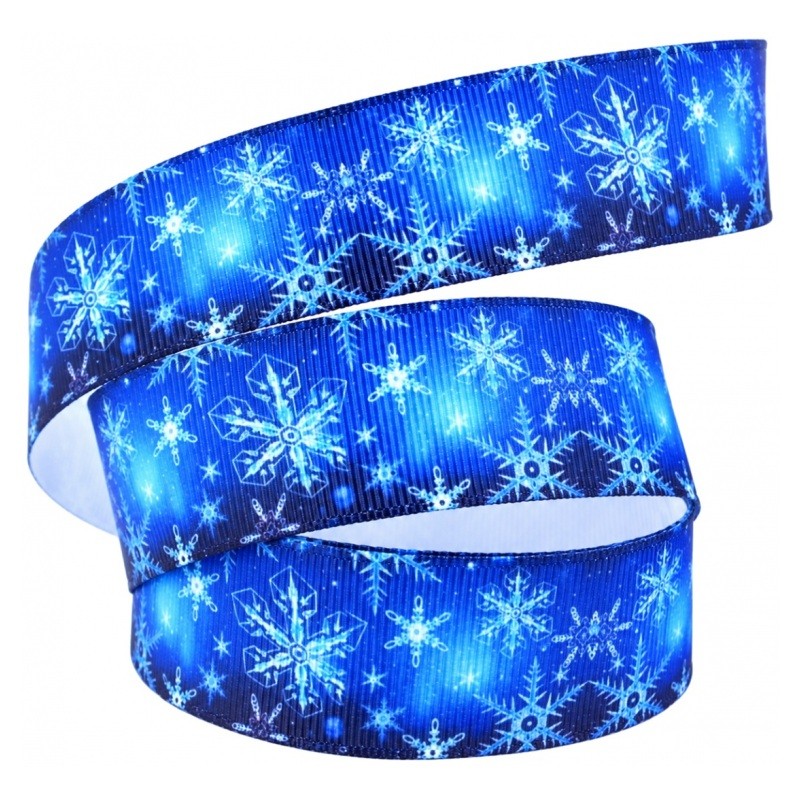1 Mètre de Ruban Gros Grain Imprimé Flocon de Neige Noël 25mm