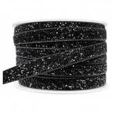 1 Mètre de Ruban Velours Pailleté Noir 10mm