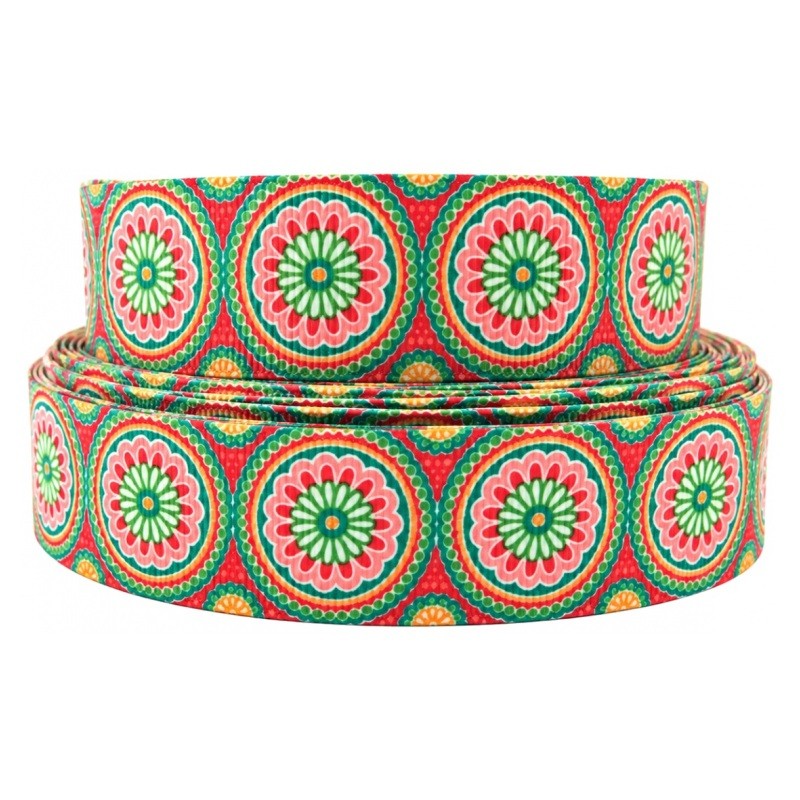 1 Mètre de Ruban Gros Grain Style Mandala 25mm