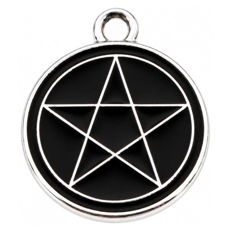 2 Breloques Pentacle en Émail Noir Métal Argenté Étoile Sorcière Gothique 20x17mm