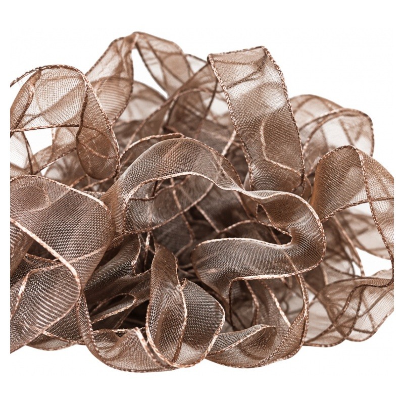 2 Mètres de Ruban Organza Chocolat Froissé 10mm